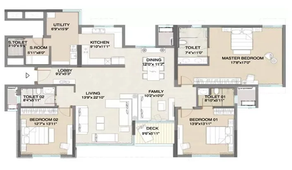 Arvind Lakeview 3 BHK Floor Plan