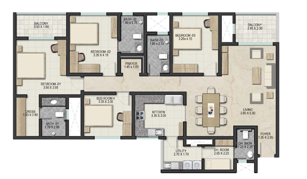 Arvind Lakeview 3.5 BHK Floor Plan